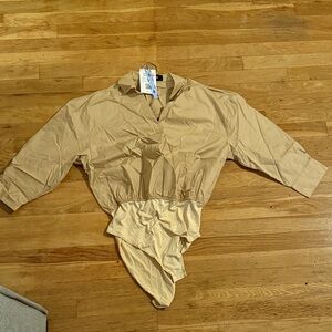 100% Cotton Collar Roll-up Sleeve Shirt Bodysuit